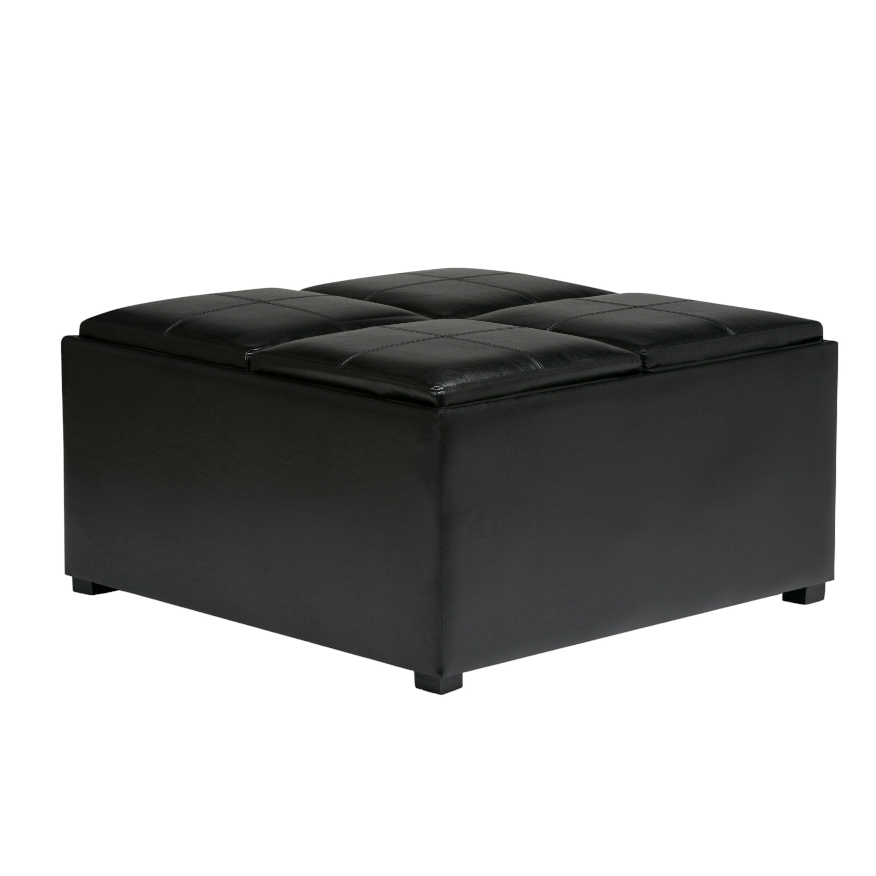35" Midnight And Dark Brown Faux Leather Ottoman With Storage