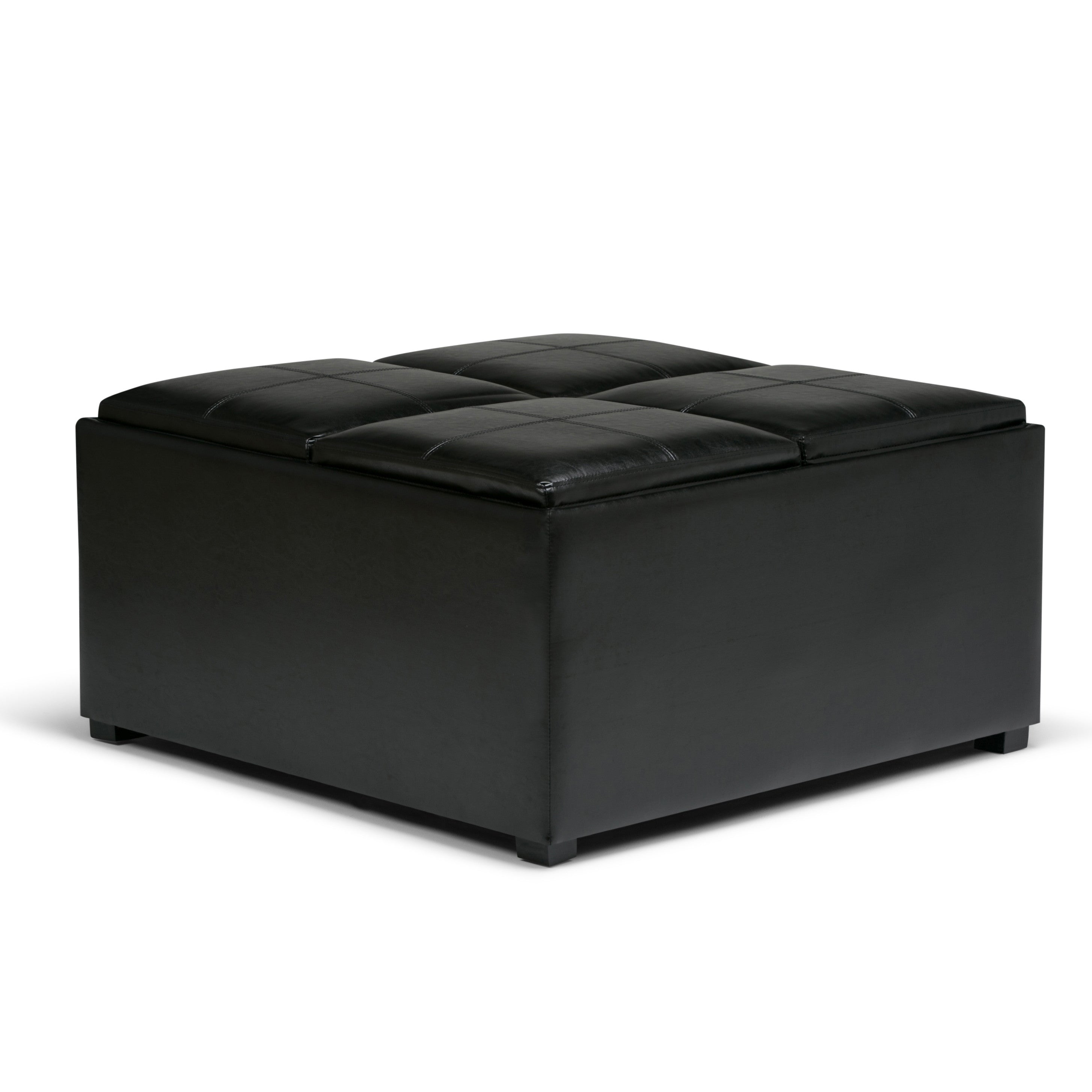 35" Midnight And Dark Brown Faux Leather Ottoman With Storage
