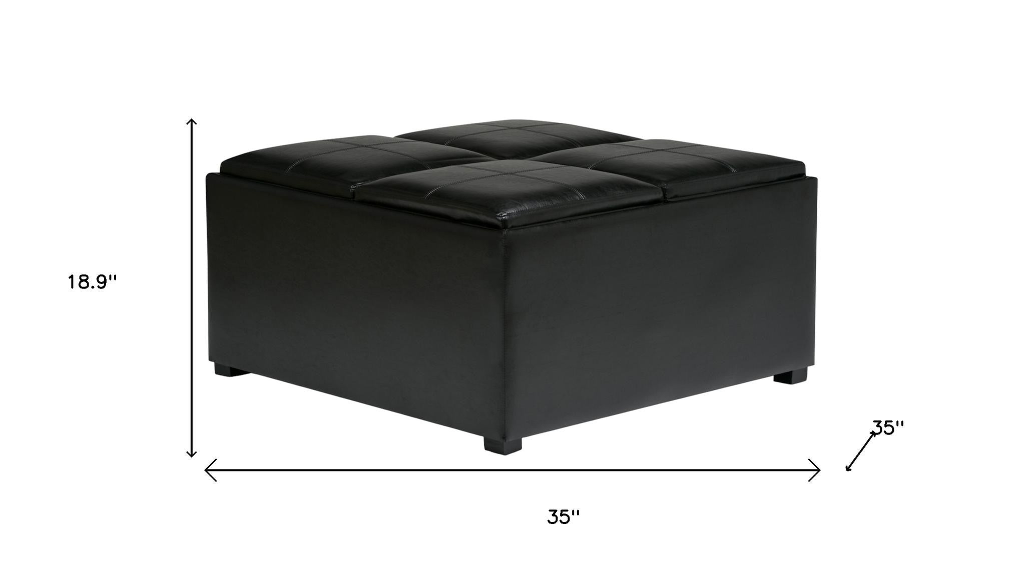 35" Midnight And Dark Brown Faux Leather Ottoman With Storage