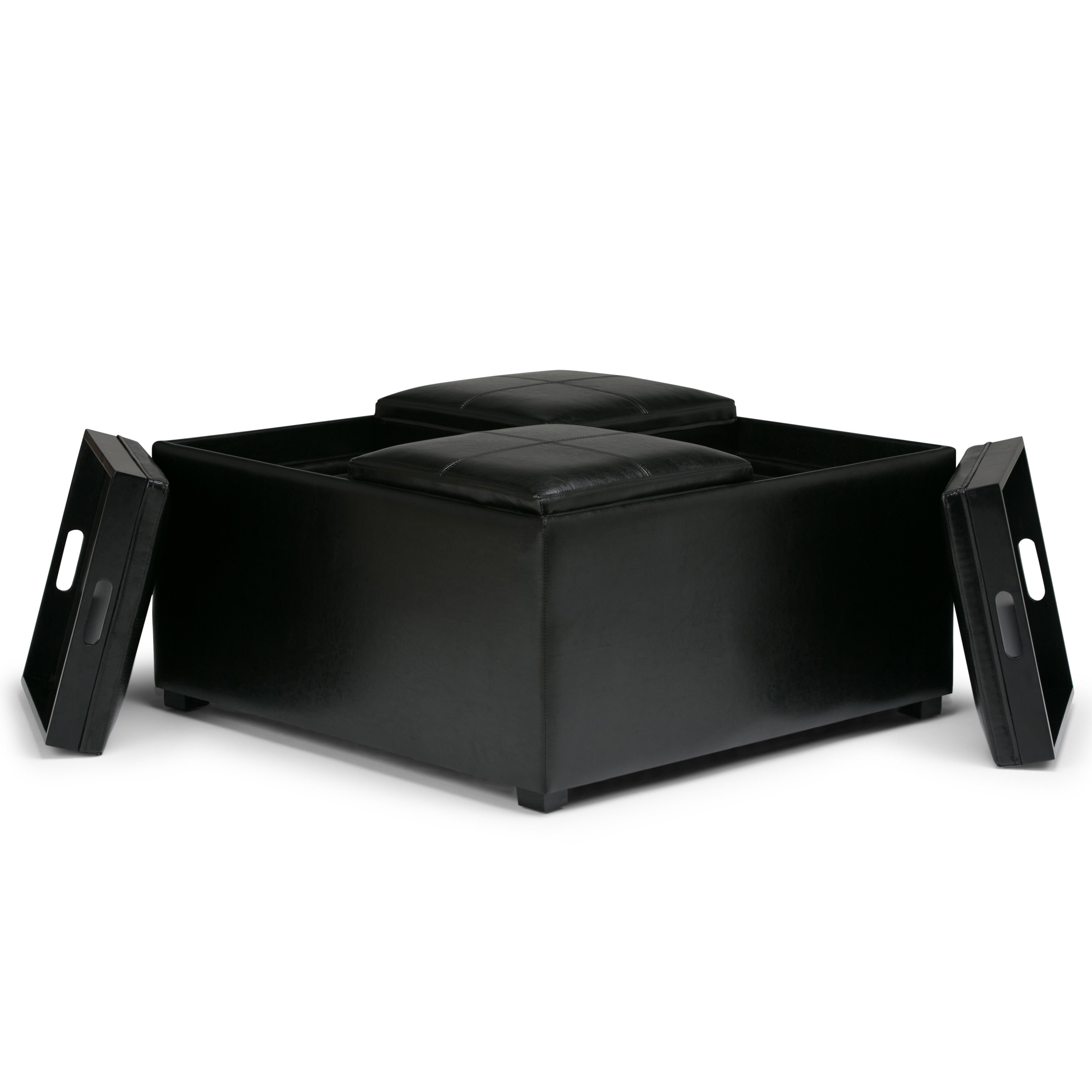 35" Midnight And Dark Brown Faux Leather Ottoman With Storage