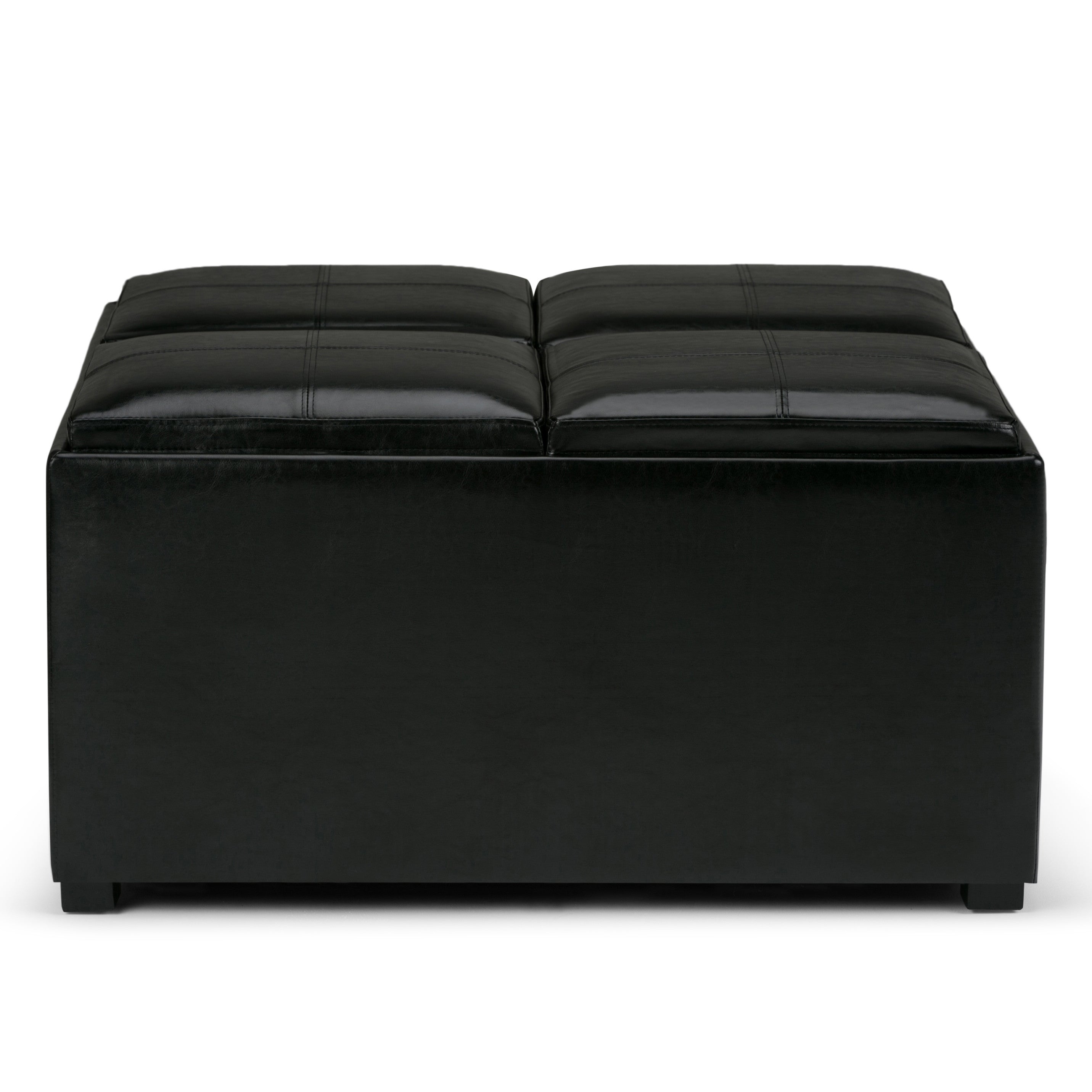 35" Midnight And Dark Brown Faux Leather Ottoman With Storage