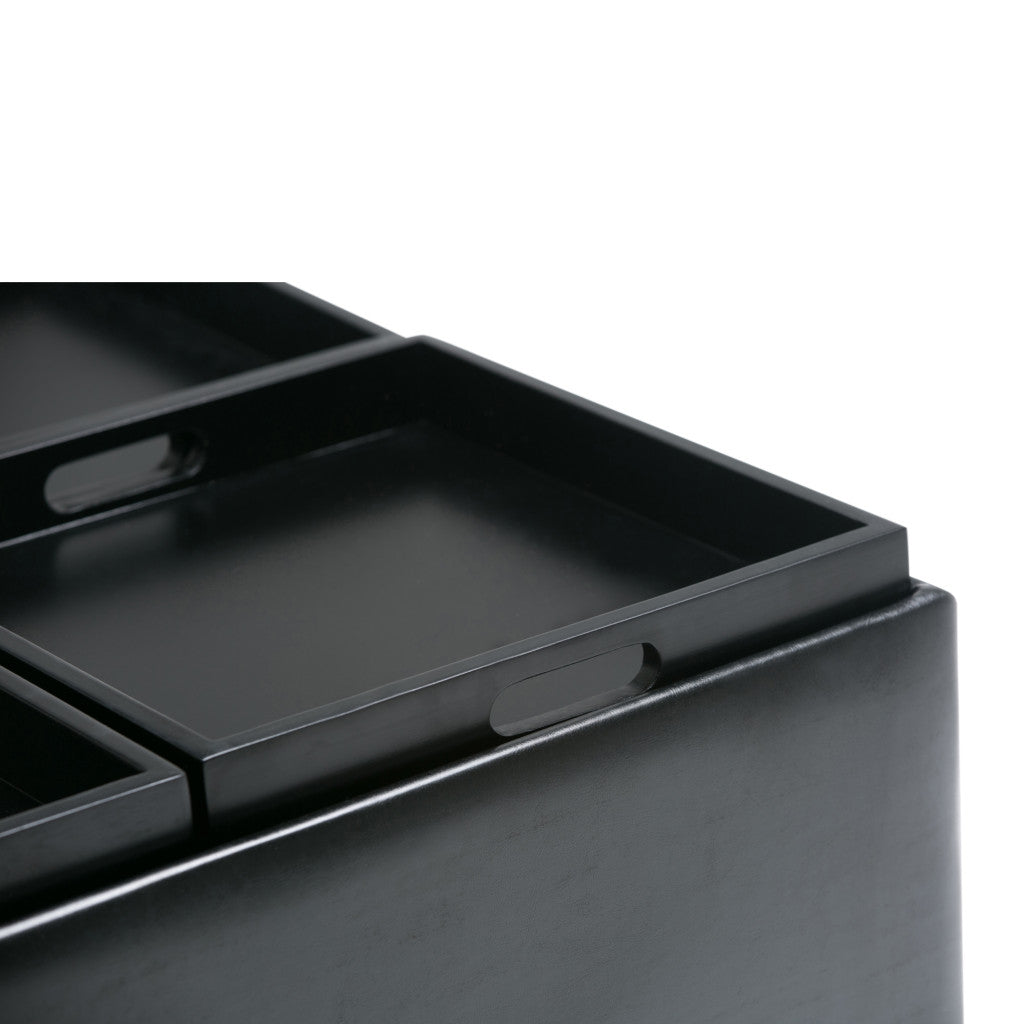 35" Midnight And Dark Brown Faux Leather Ottoman With Storage