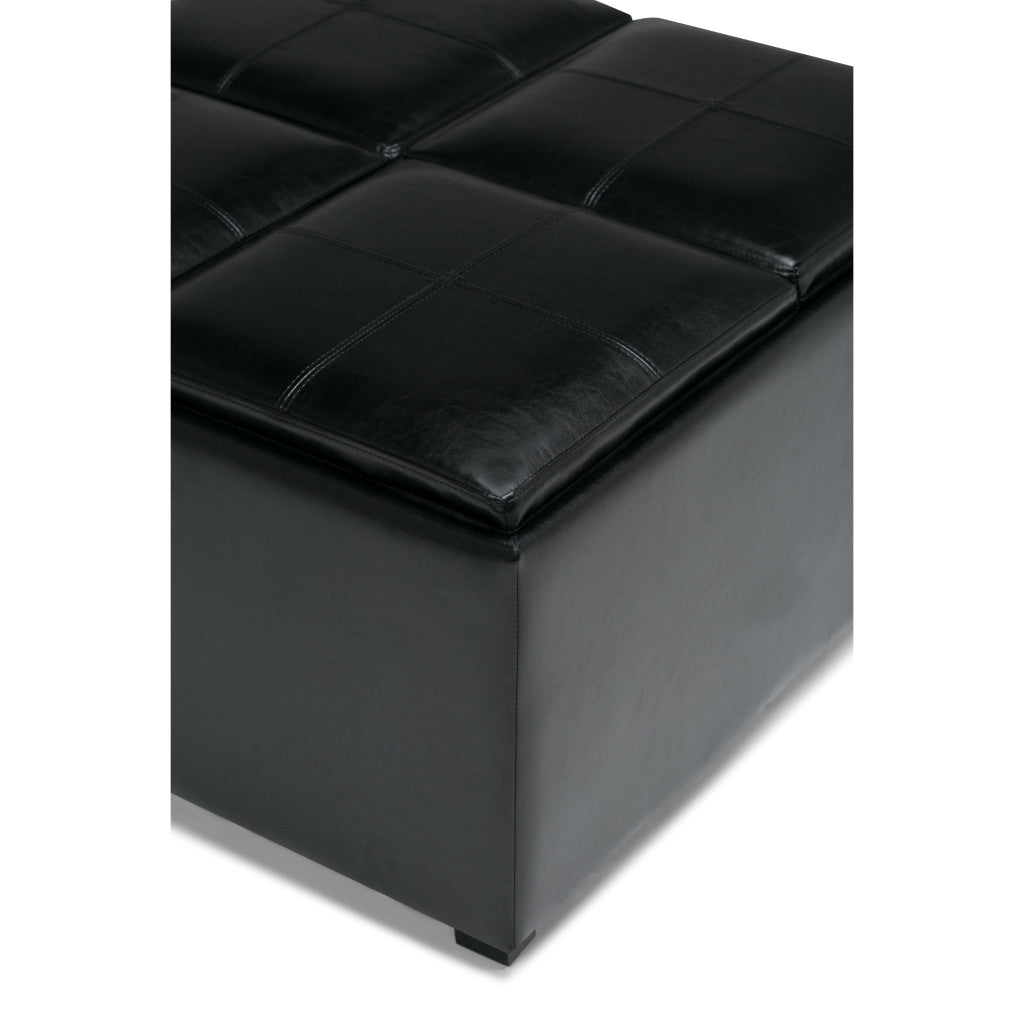 35" Midnight And Dark Brown Faux Leather Ottoman With Storage