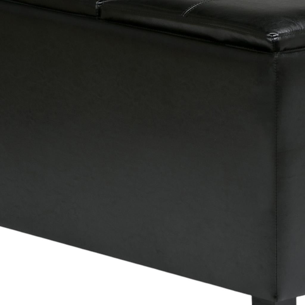 35" Midnight And Dark Brown Faux Leather Ottoman With Storage