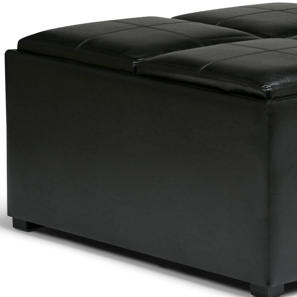 35" Midnight And Dark Brown Faux Leather Ottoman With Storage