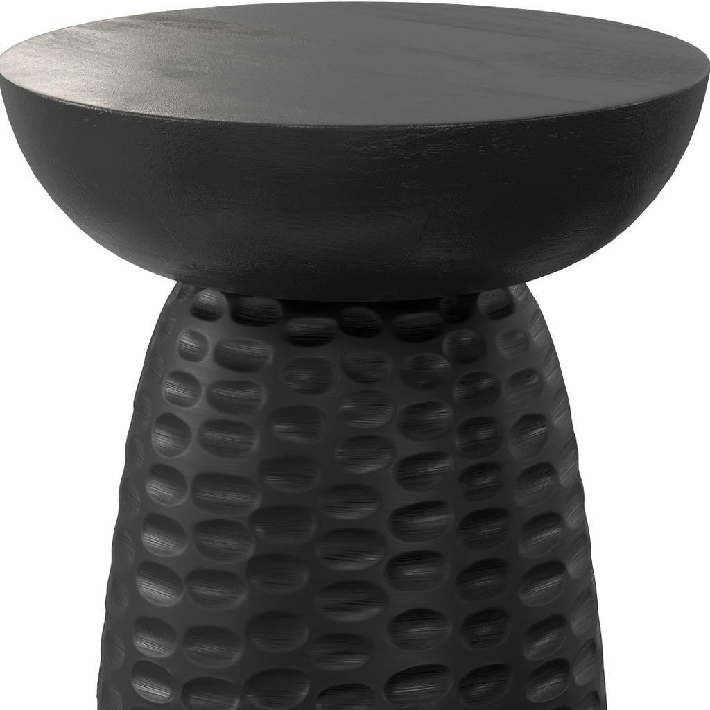 18" Black Distressed Solid Wood Round Pedestal End Table