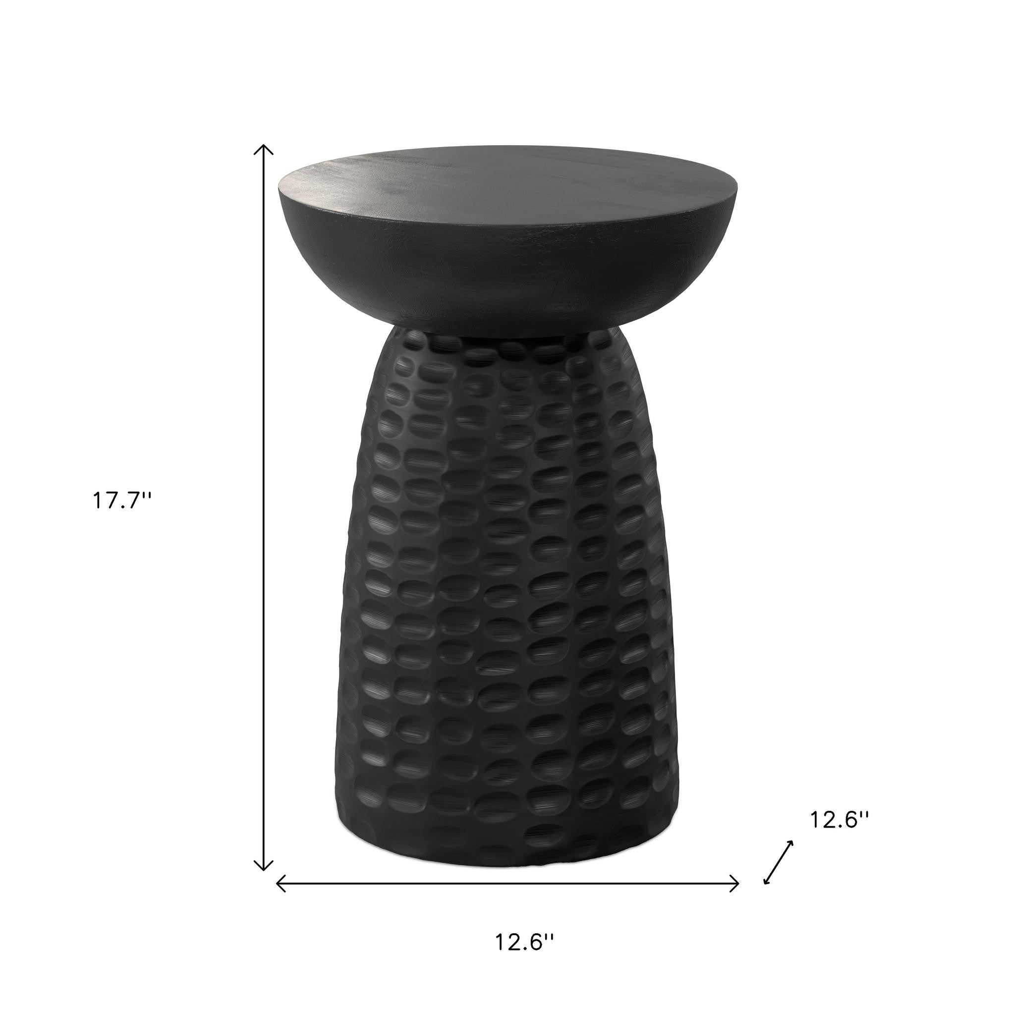 18" Black Distressed Solid Wood Round Pedestal End Table