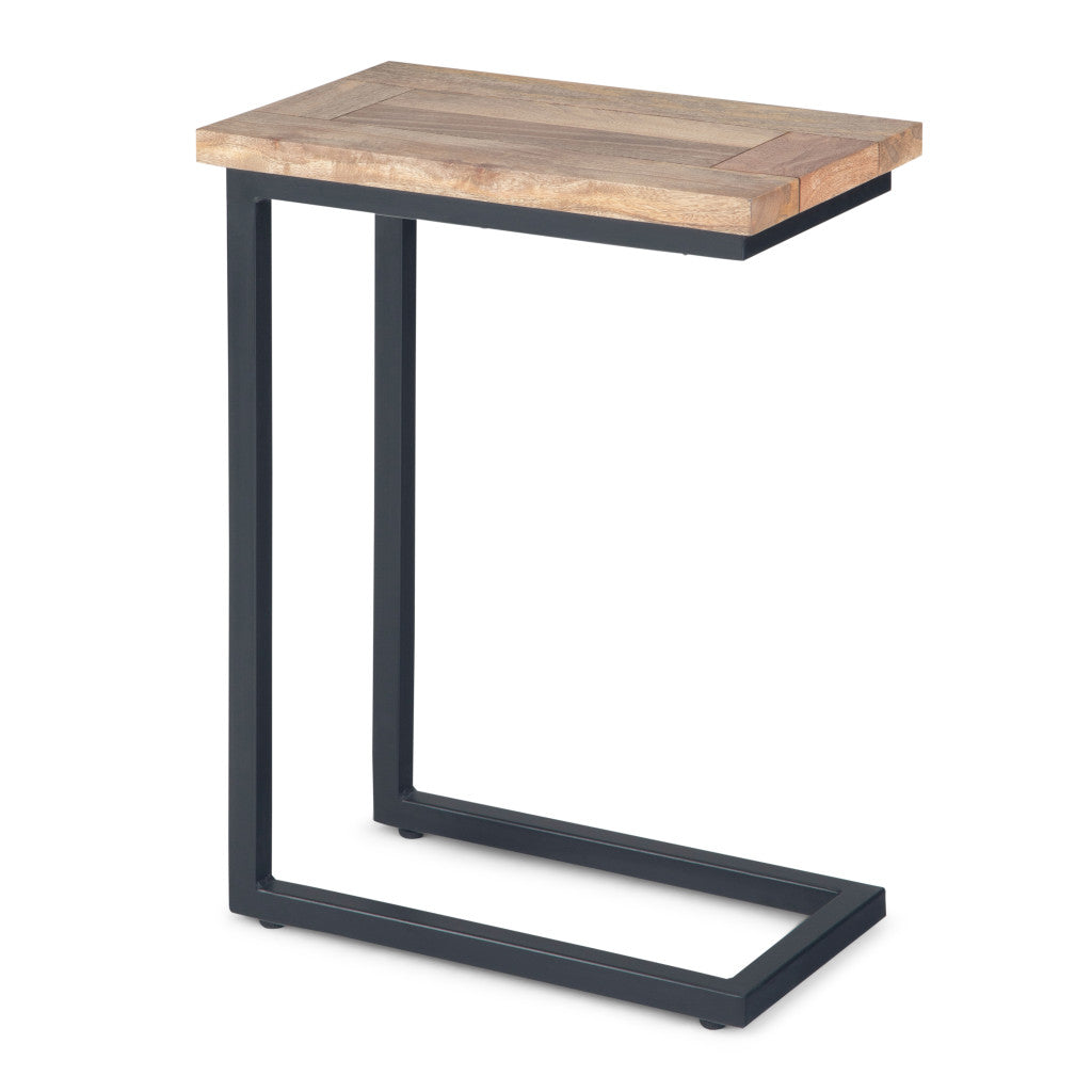 24" Powder Coated Natural and Charcoal Solid Wood and Iron End Table