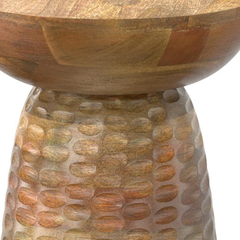18" Brown Distressed Solid Wood Round Pedestal End Table