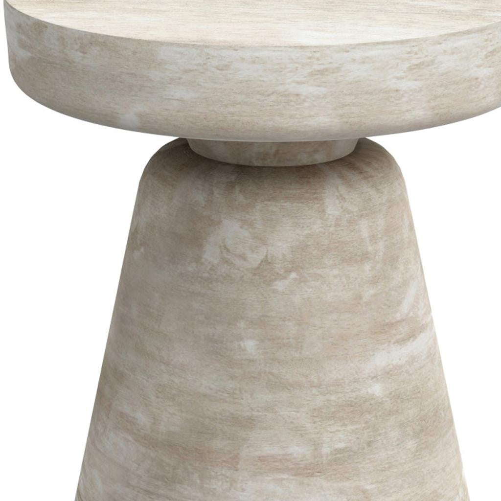 18" Washed White Distressed Solid Wood Round Pedestal End Table
