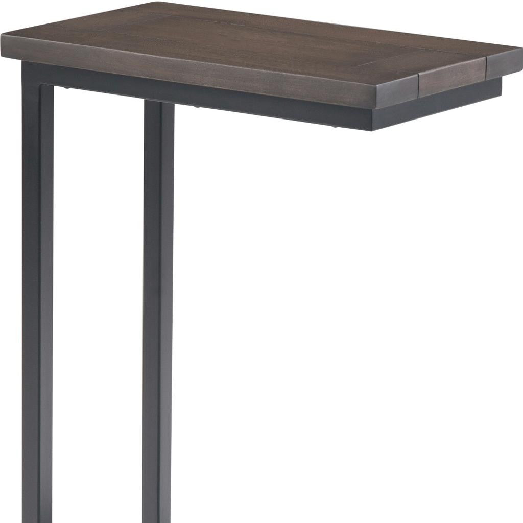 24" Walnut and Black Solid Wood and Iron End Table