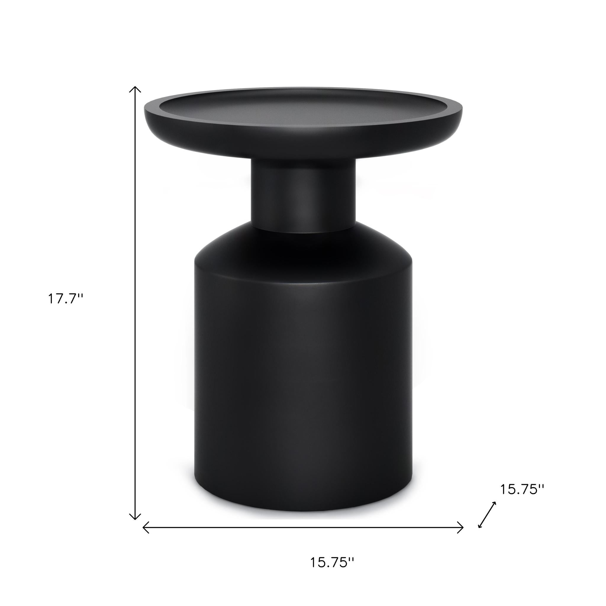 18" Black Solid Wood Round Pedestal End Table