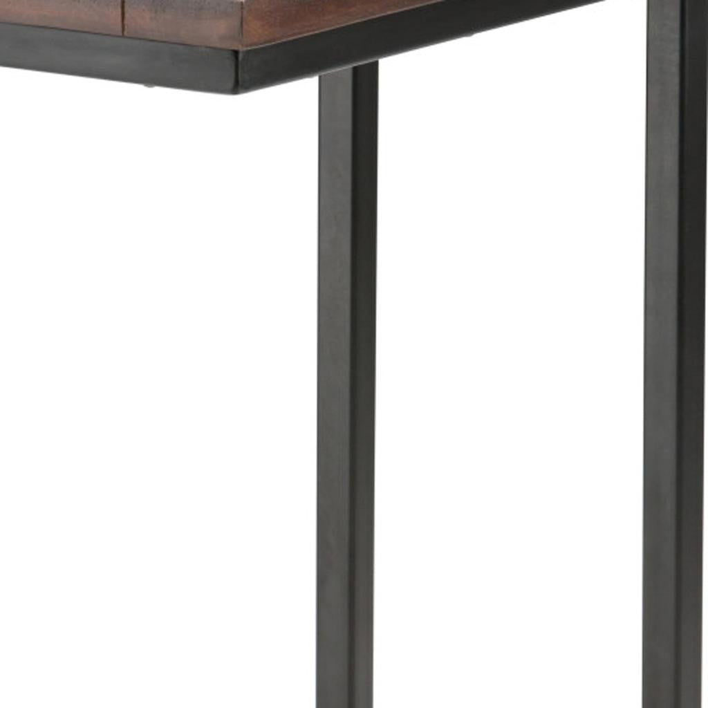 24" Dark Brown and Black Solid Wood and Iron End Table