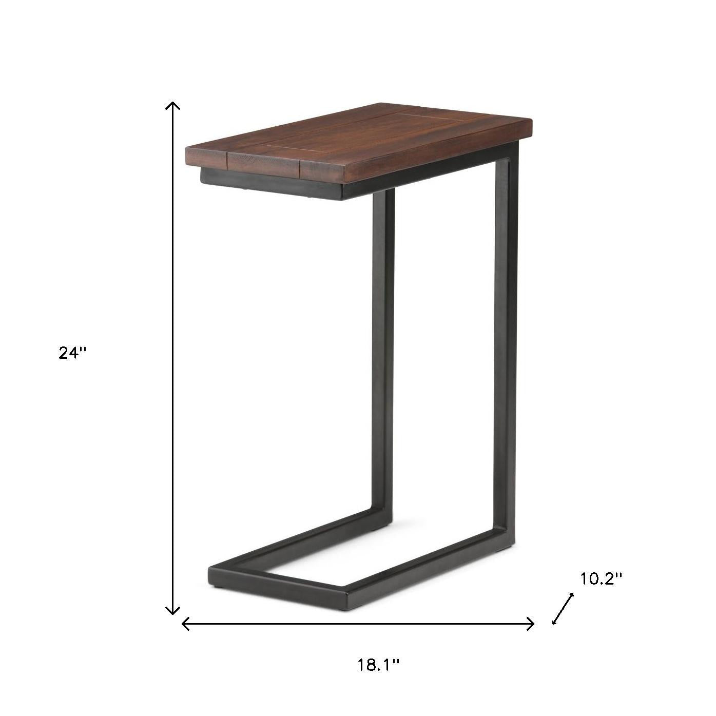 24" Dark Brown and Black Solid Wood and Iron End Table