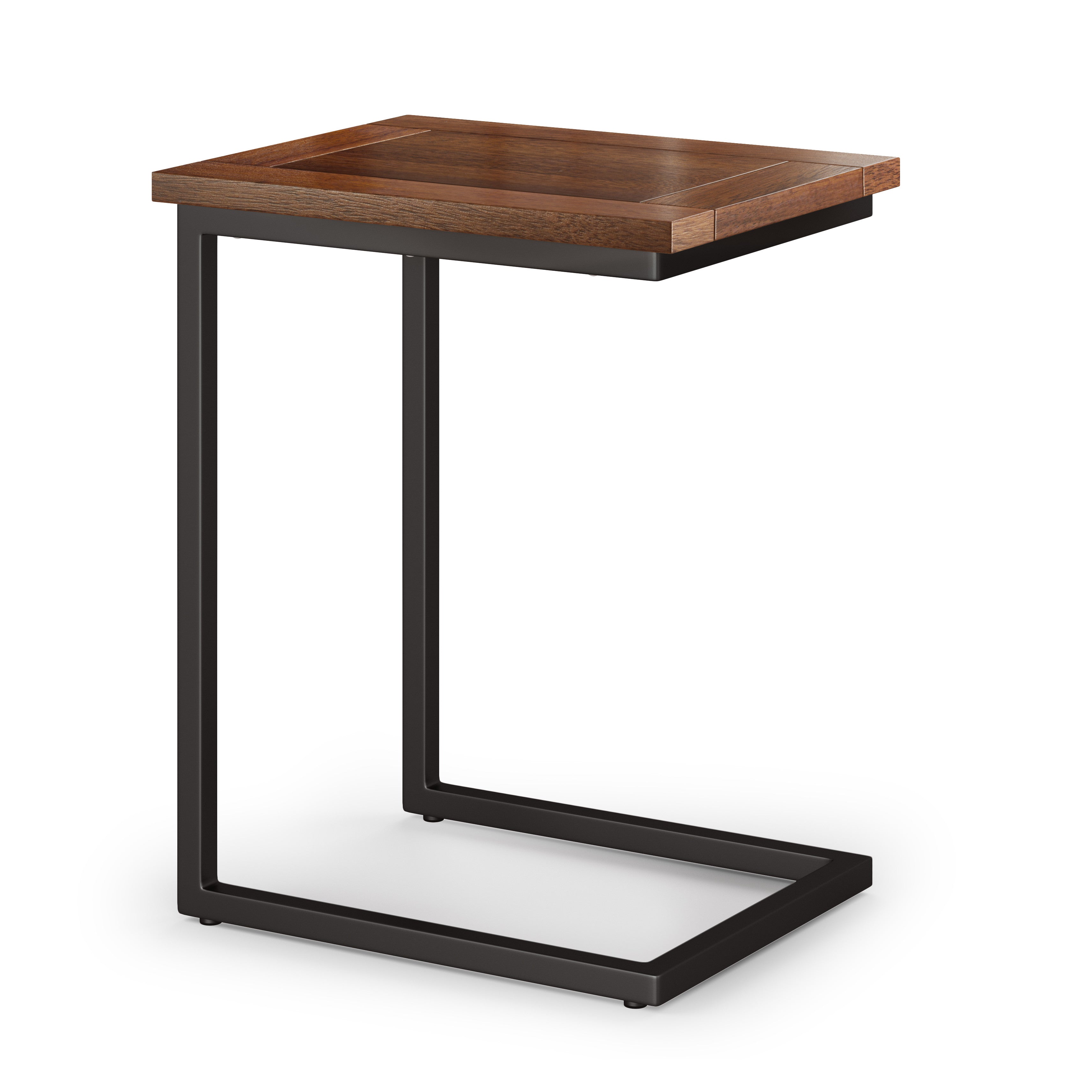 24" Powder Coated Dark Brown and Black Solid Wood and Iron End Table