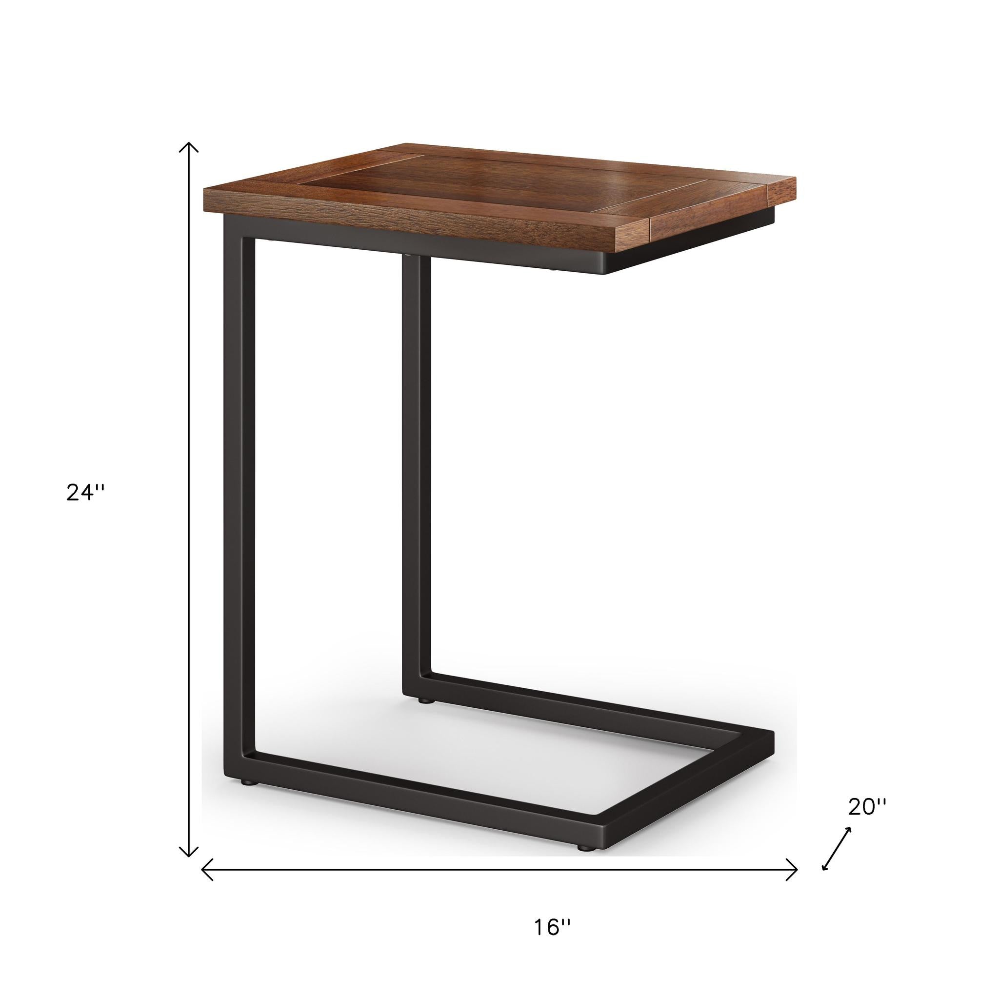 24" Powder Coated Dark Brown and Black Solid Wood and Iron End Table