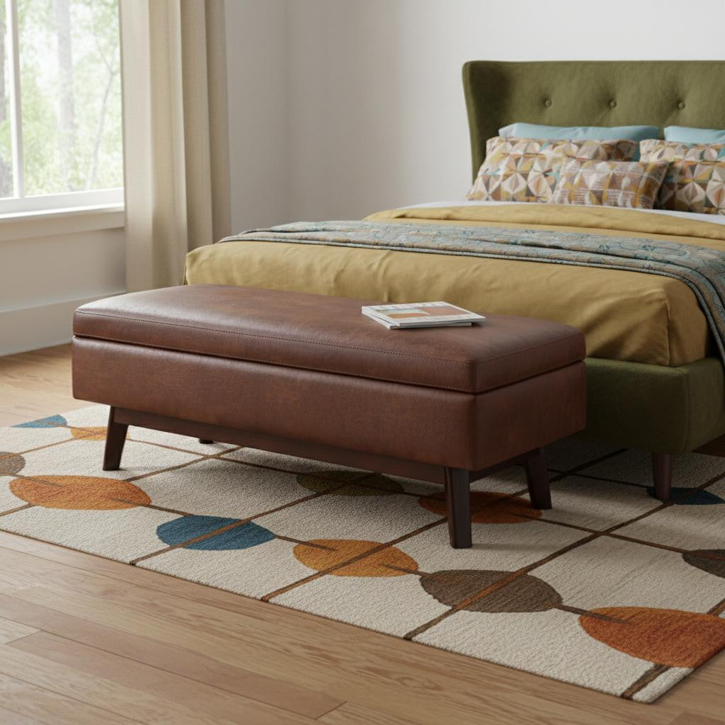 48" Brown Faux Leather Ottoman With Storage