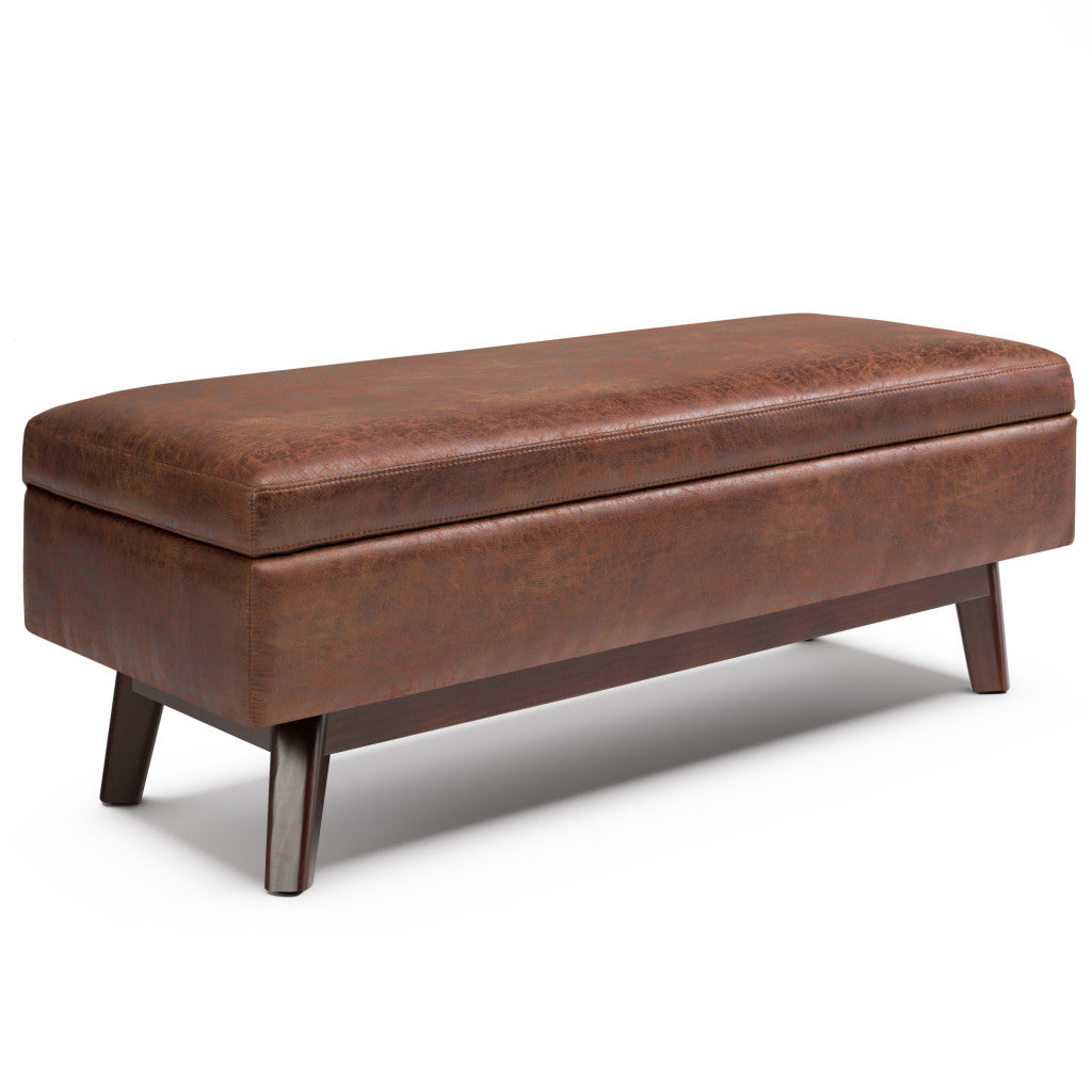48" Brown Faux Leather Ottoman With Storage