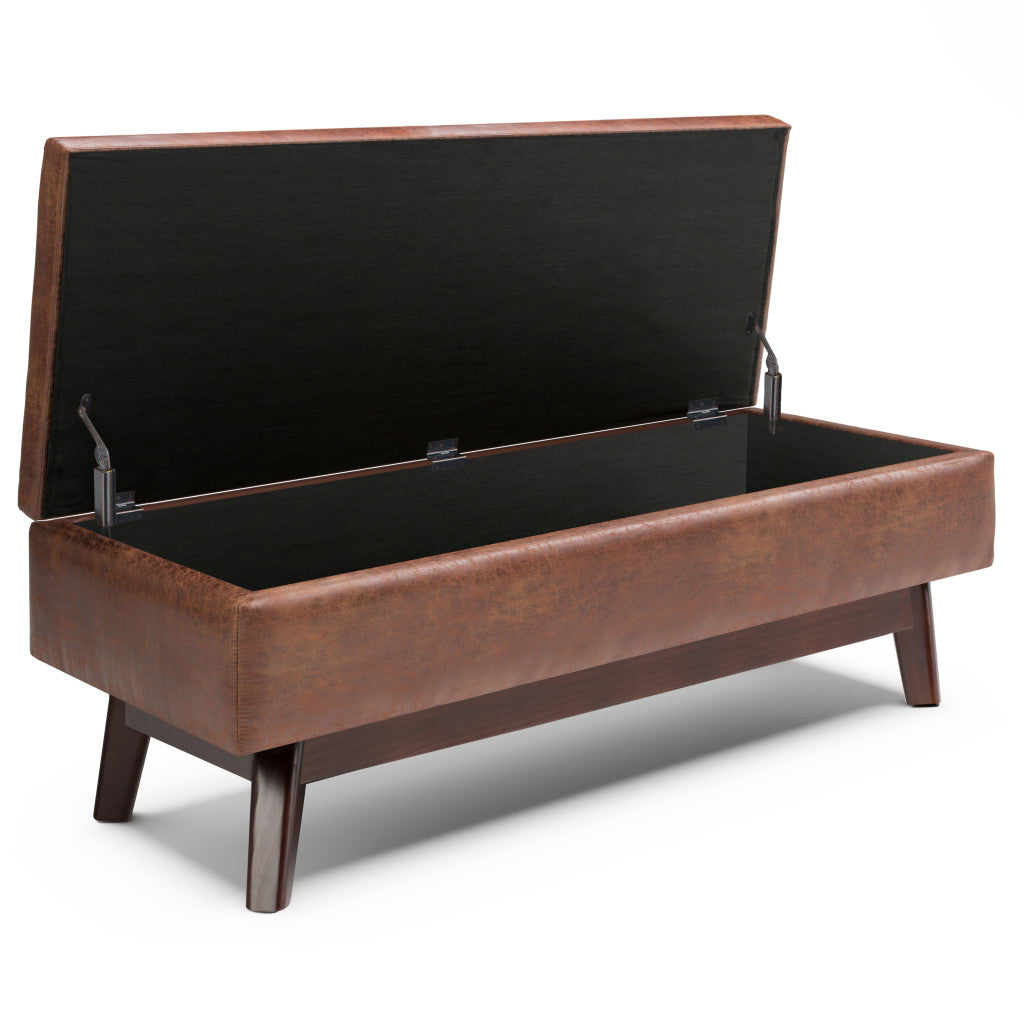 48" Brown Faux Leather Ottoman With Storage