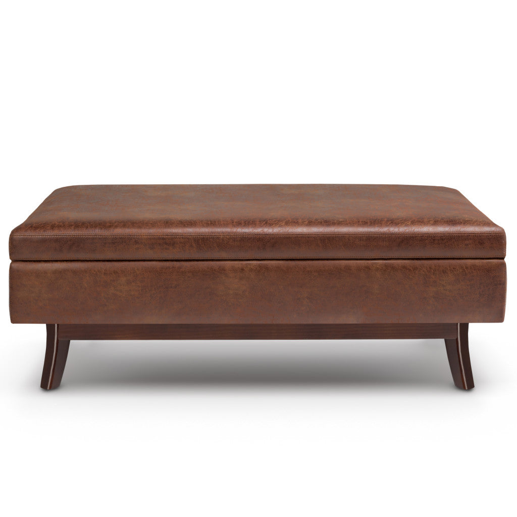 48" Brown Faux Leather Ottoman With Storage