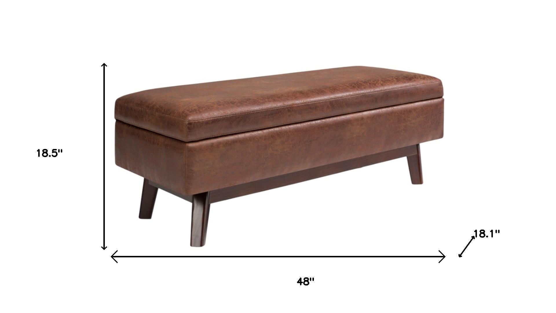 48" Brown Faux Leather Ottoman With Storage