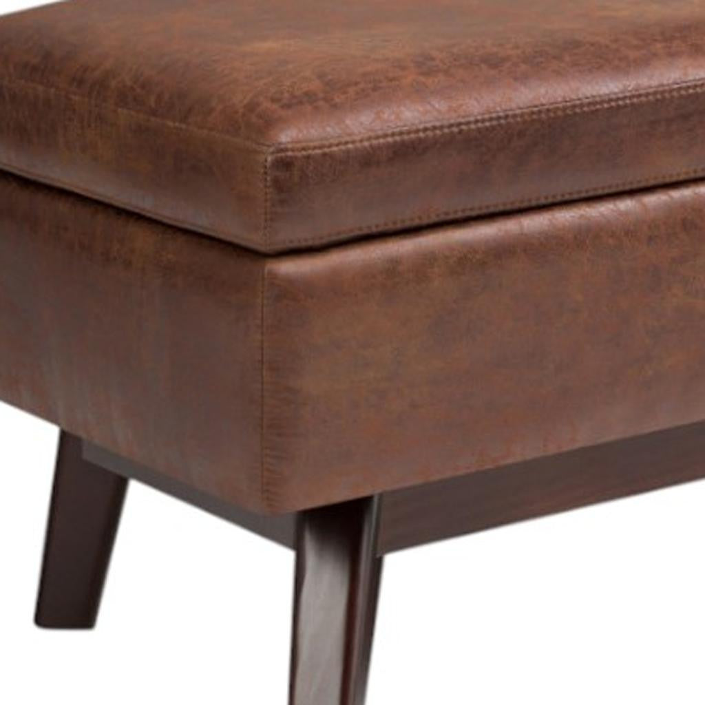 48" Brown Faux Leather Ottoman With Storage