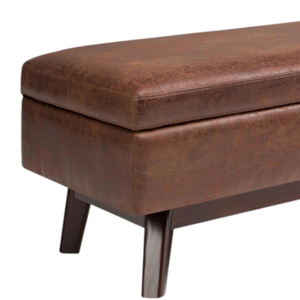 48" Brown Faux Leather Ottoman With Storage
