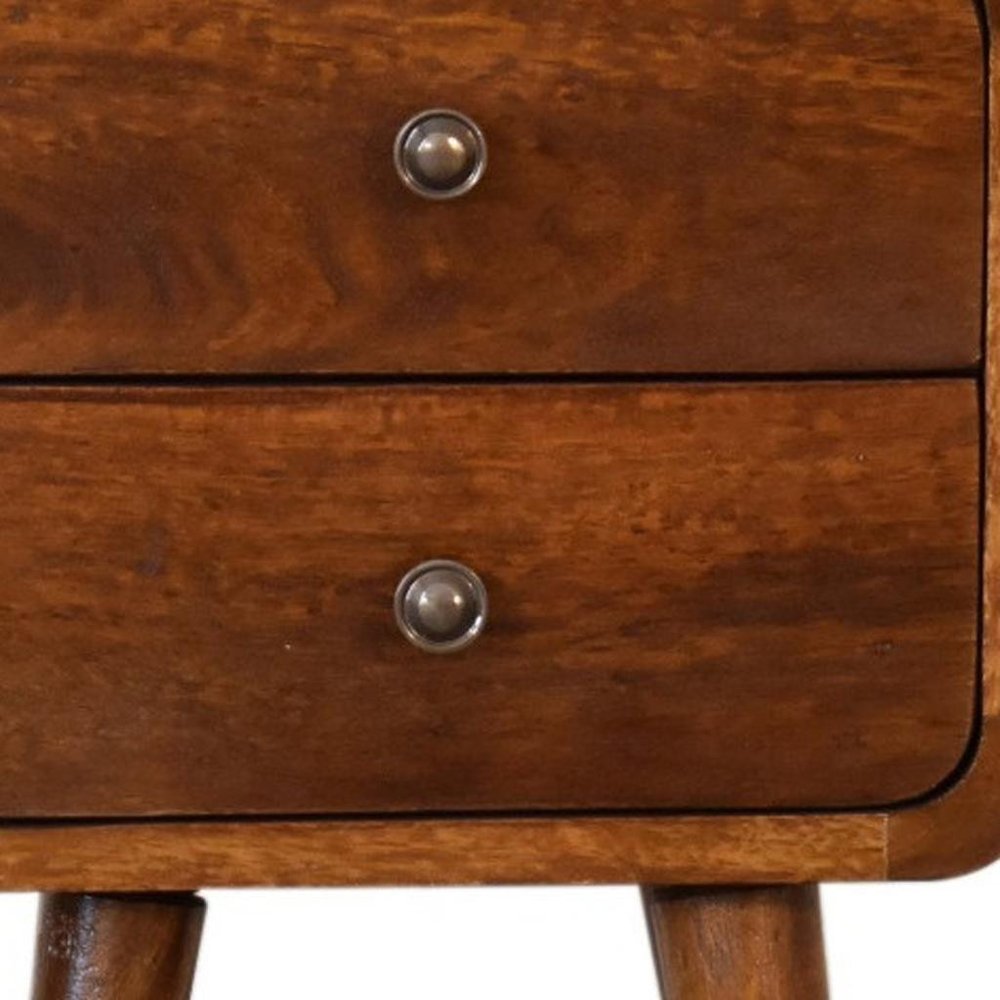 22" Brown Solid Wood Two Drawer Nightstand