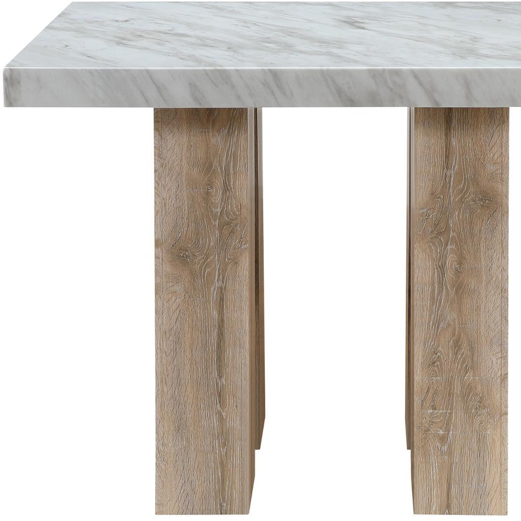 48" White and Natural Wood And Faux Marble Square Counter Height Bar Table
