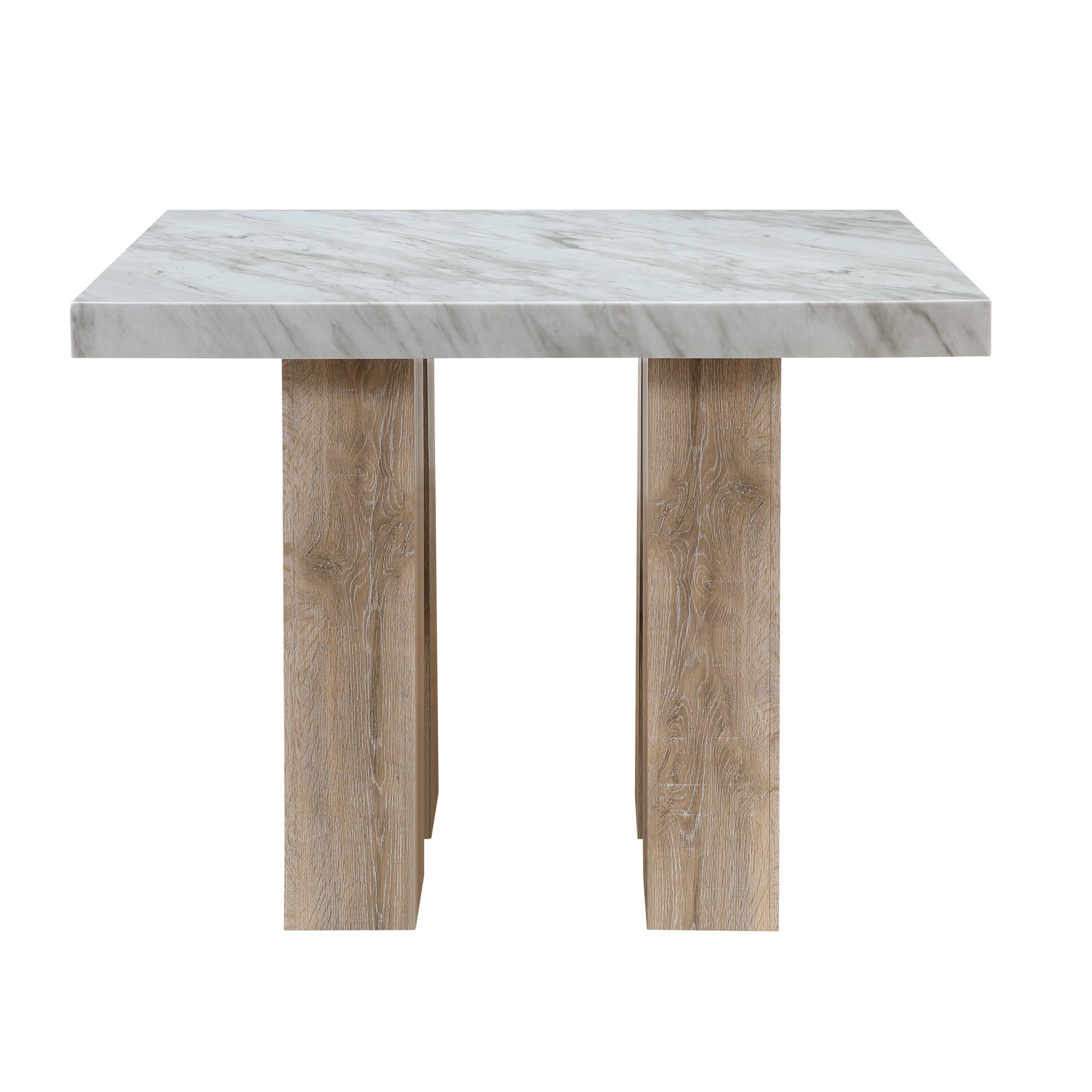 48" White and Natural Wood And Faux Marble Square Counter Height Bar Table