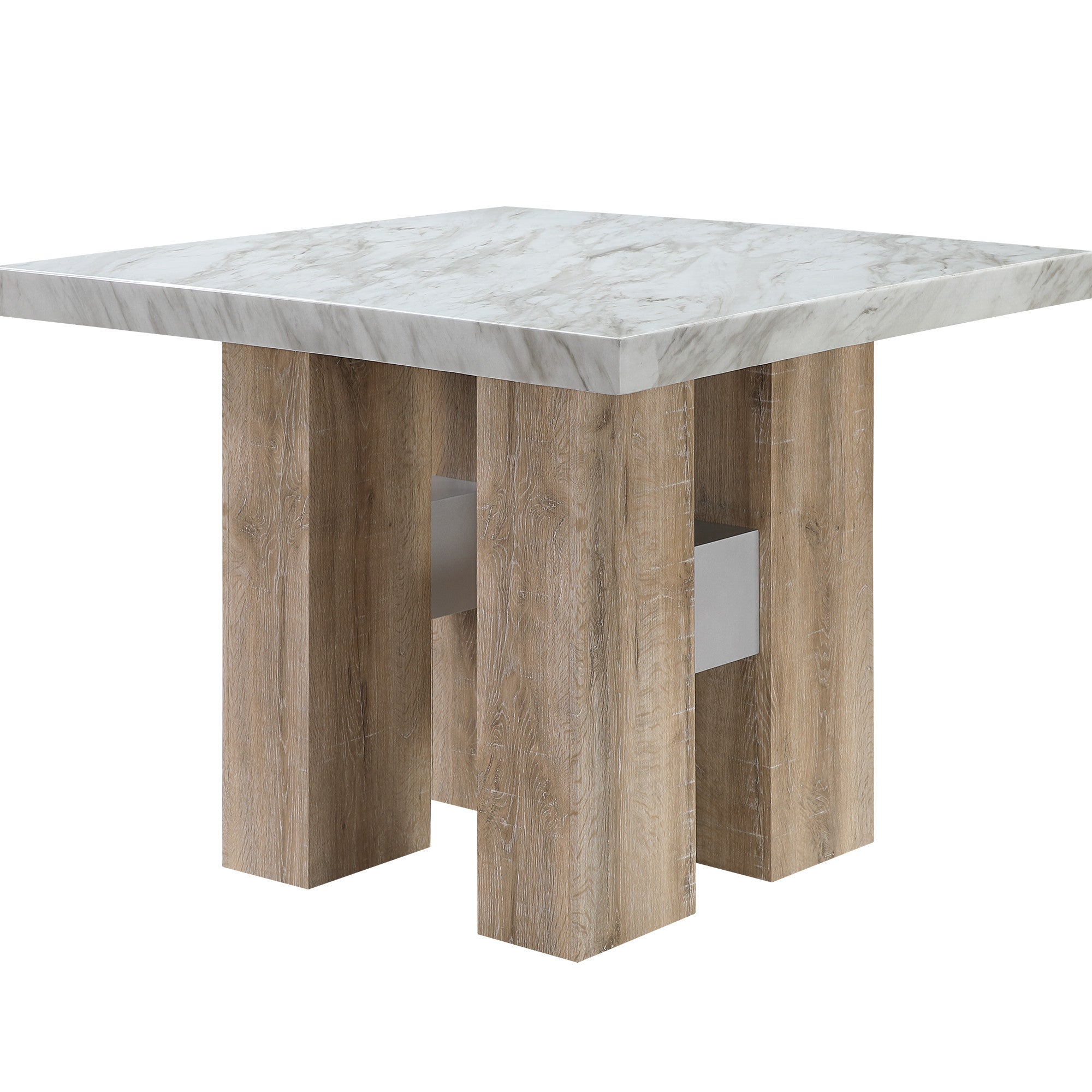 48" White and Natural Wood And Faux Marble Square Counter Height Bar Table
