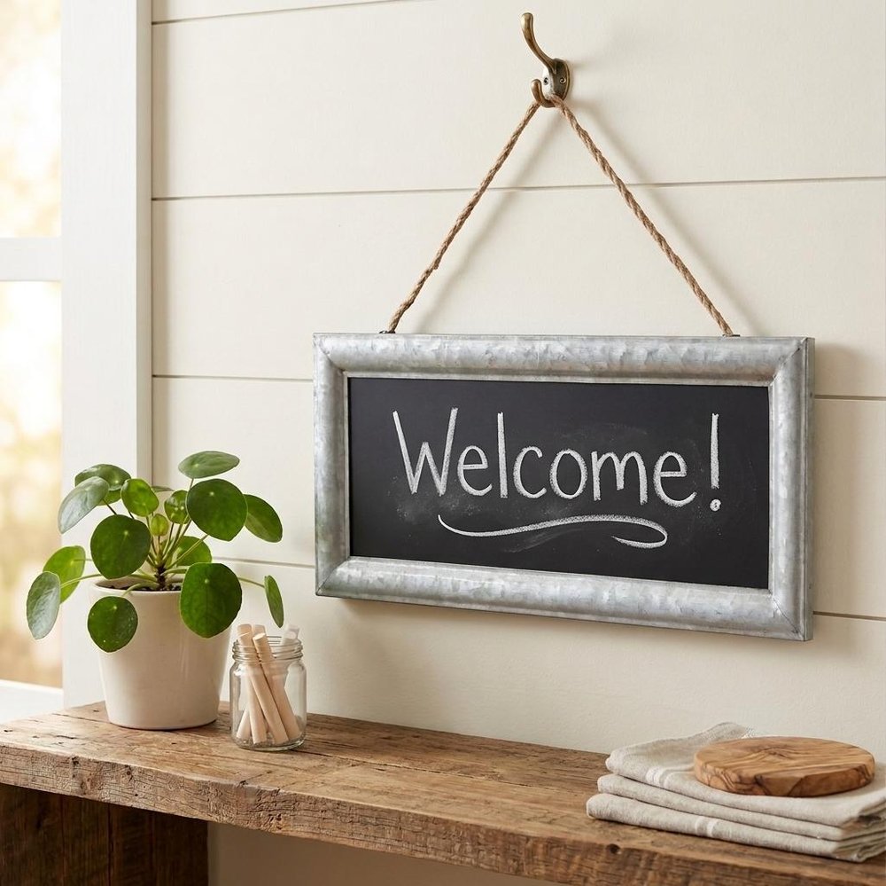 10" X 22" Gray Metal Hanging Chalkboard