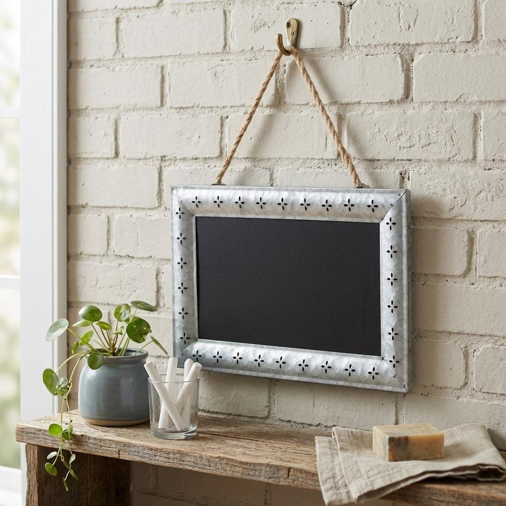 10" X 14" Gray Floral Metal Hanging Chalkboard