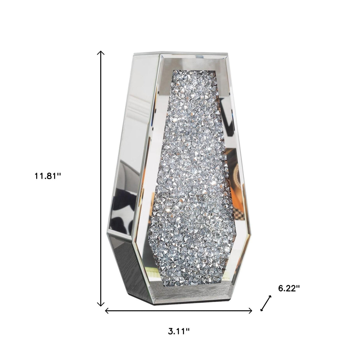12" Silver Faux Crystal And Mirrored Glass Table Vase