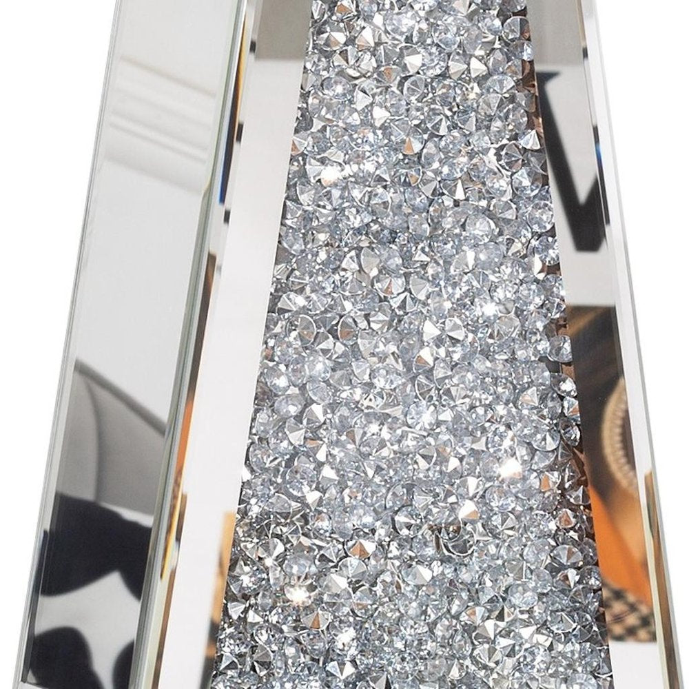 12" Silver Faux Crystal And Mirrored Glass Table Vase