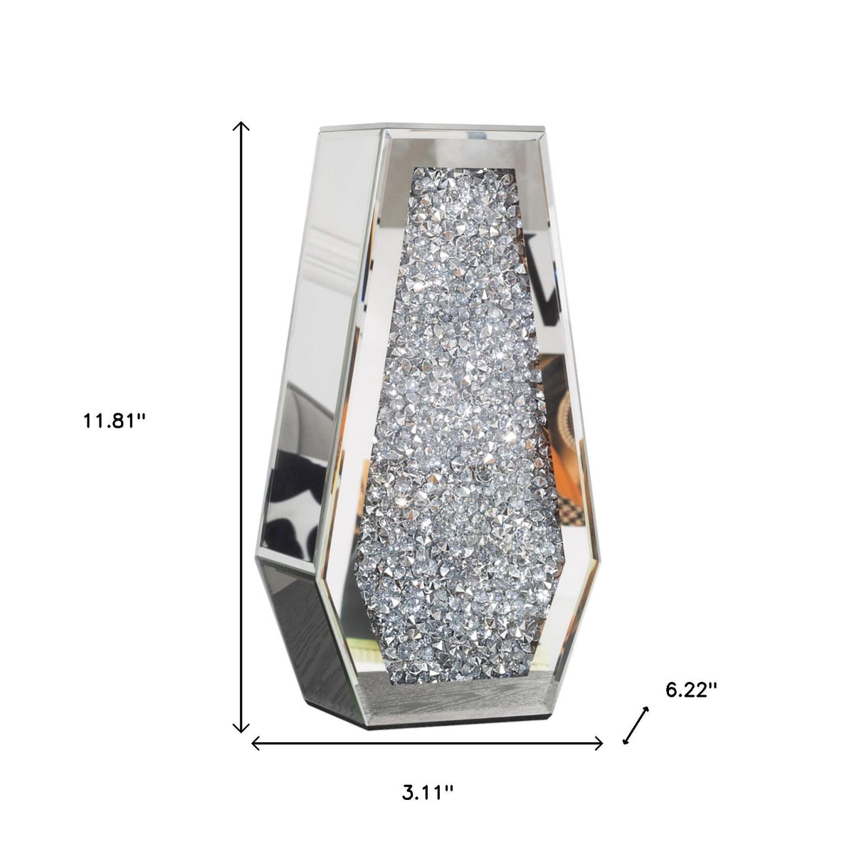 12" Silver Faux Crystal And Mirrored Glass Table Vase