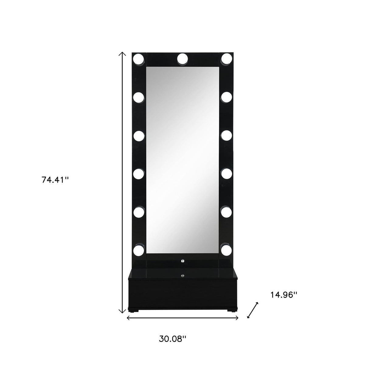 74" Black Wood Lighted Freestanding Framed Full Length Mirror