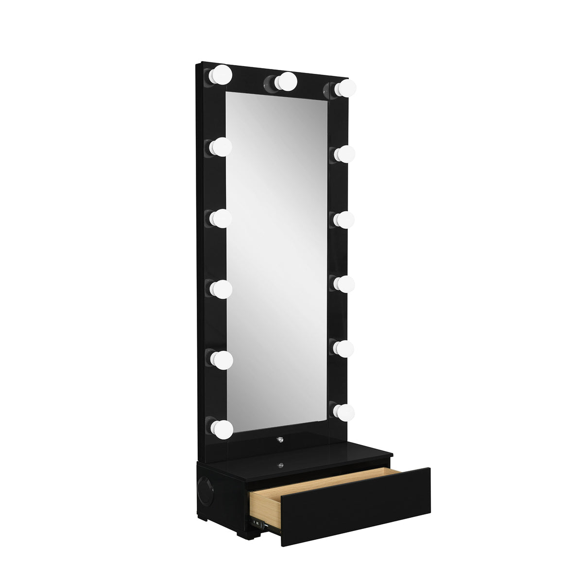 74" Black Wood Lighted Freestanding Framed Full Length Mirror
