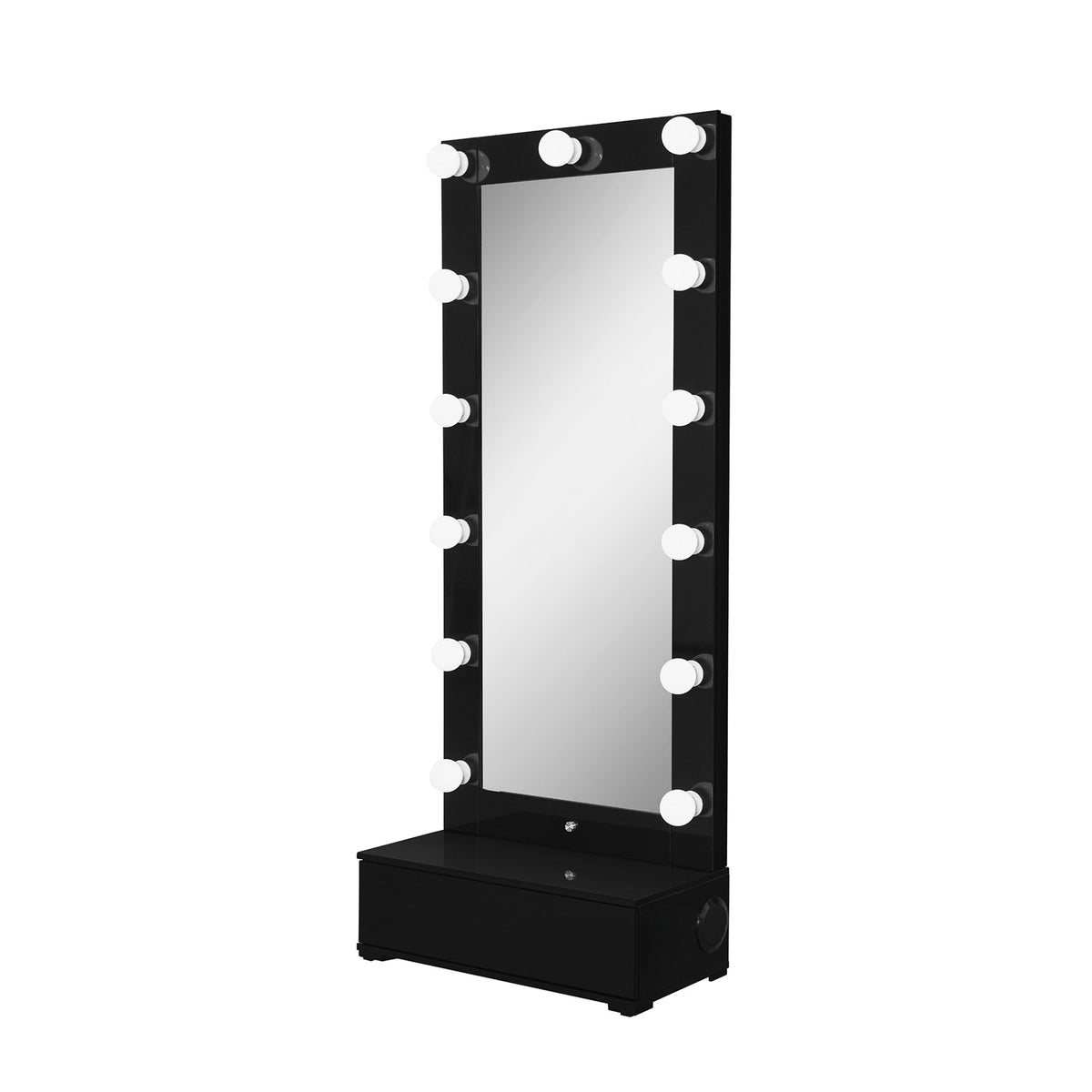 74" Black Wood Lighted Freestanding Framed Full Length Mirror