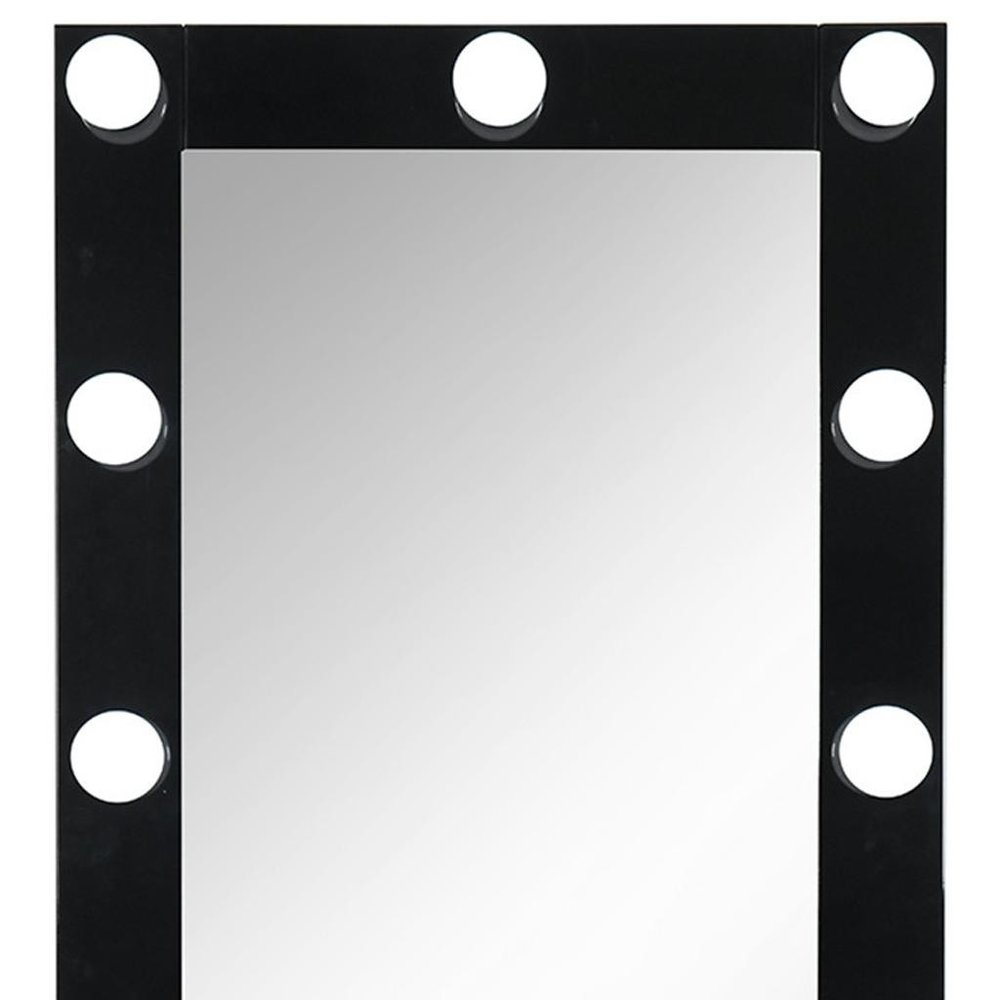 74" Black Wood Lighted Freestanding Framed Full Length Mirror
