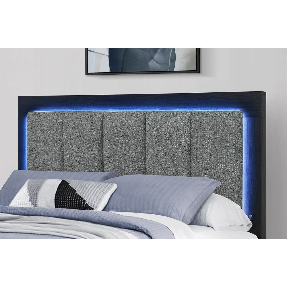 Black and Gray Wood And Upholstery Upholstered Full Bed Frame With USB And Drawers With Drawer, Shelve Storage