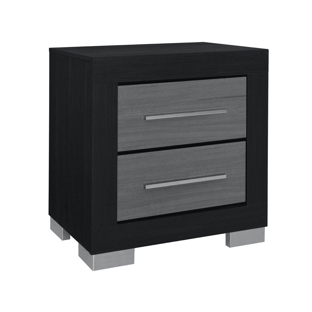 23" Black And Gray Wood Square Two Drawer Nightstand