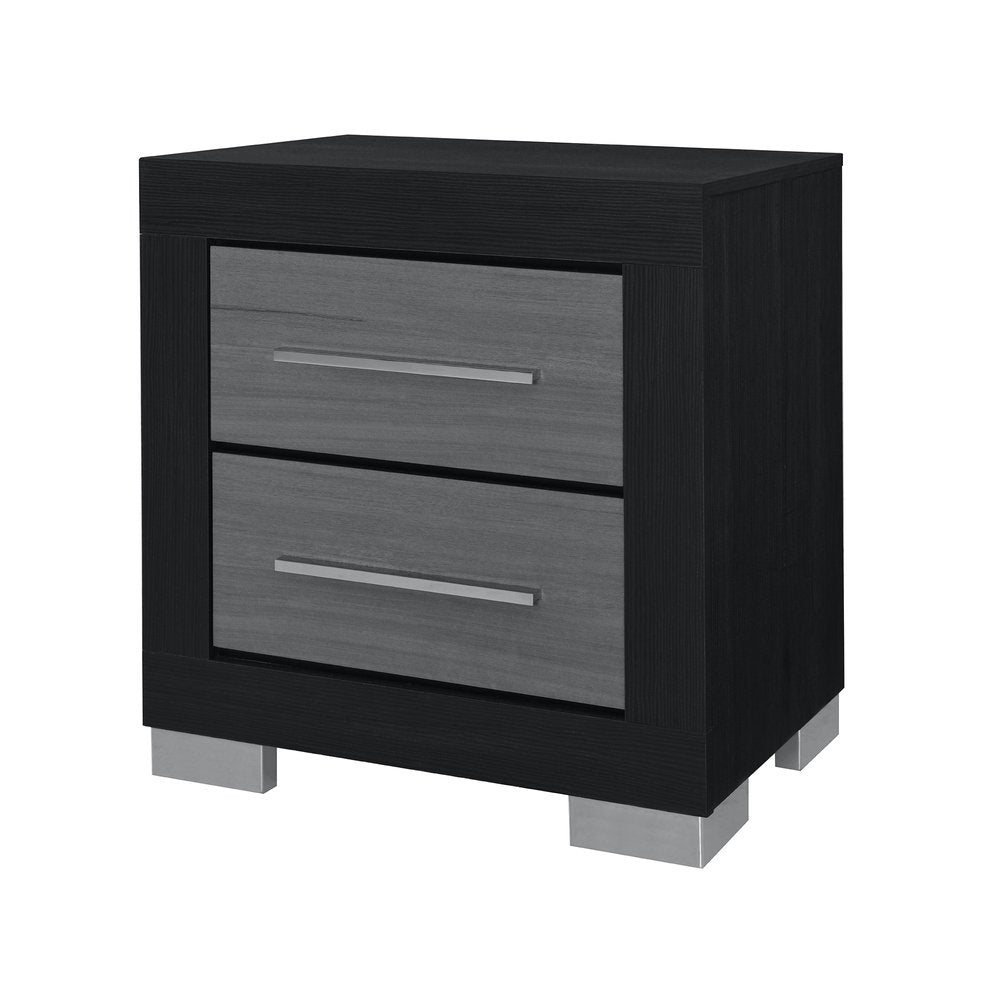 23" Black And Gray Wood Square Two Drawer Nightstand