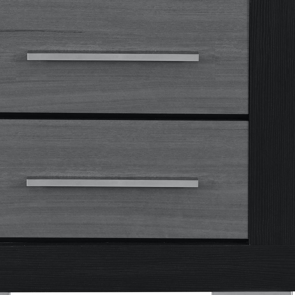 23" Black And Gray Wood Square Two Drawer Nightstand
