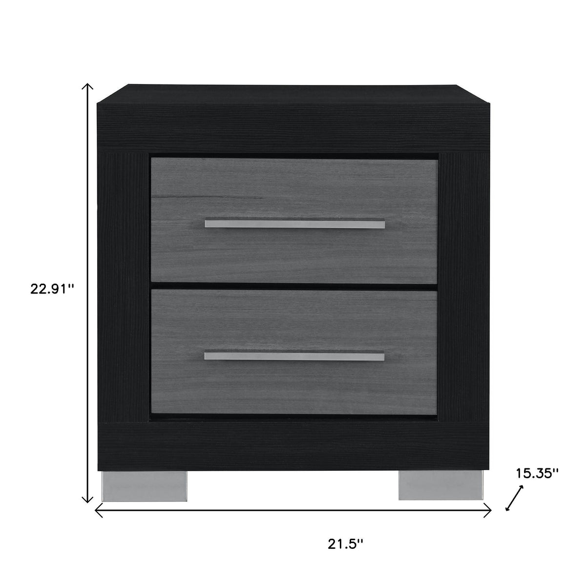 23" Black And Gray Wood Square Two Drawer Nightstand