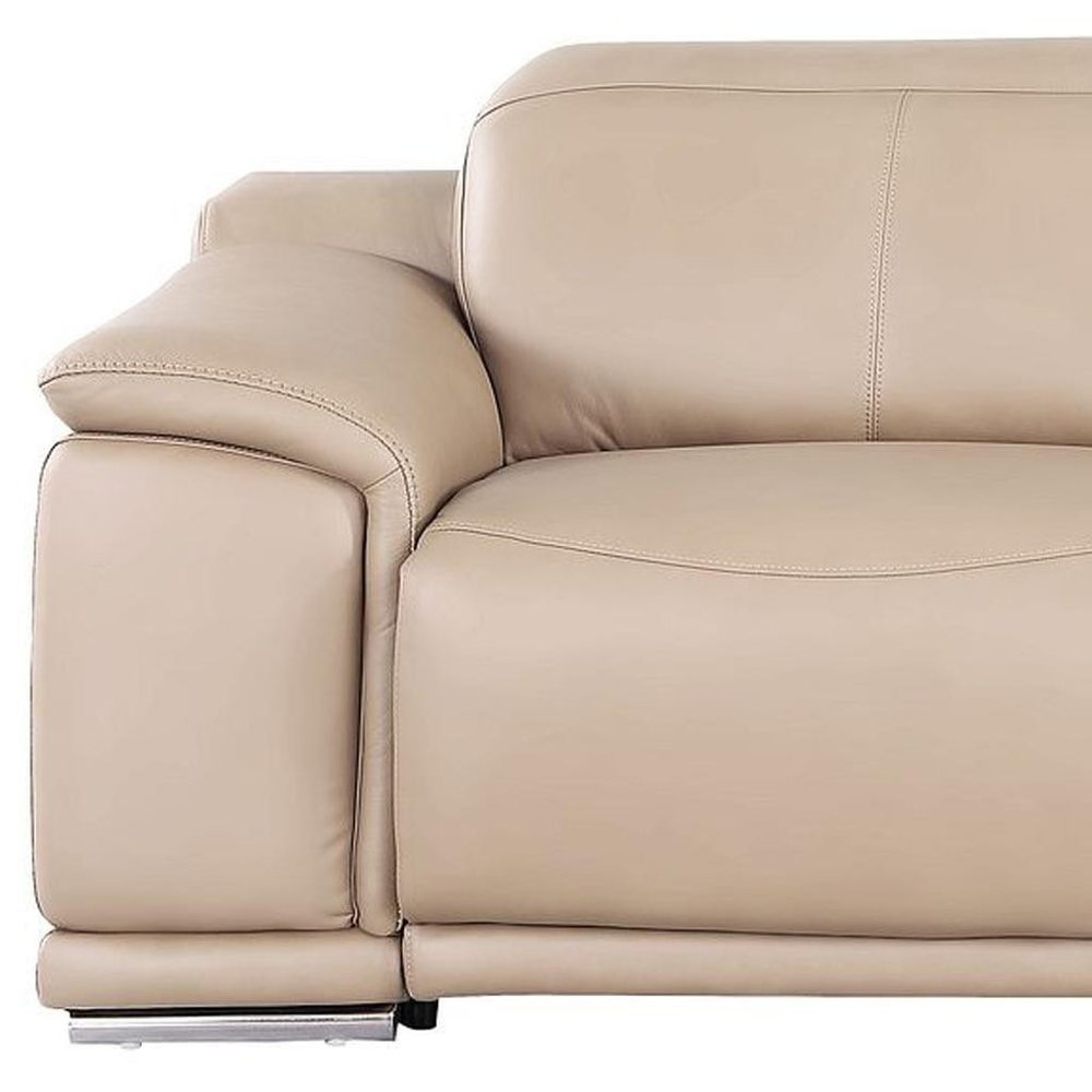 107" Beige Top Grain Leather Reclining USB Sofa