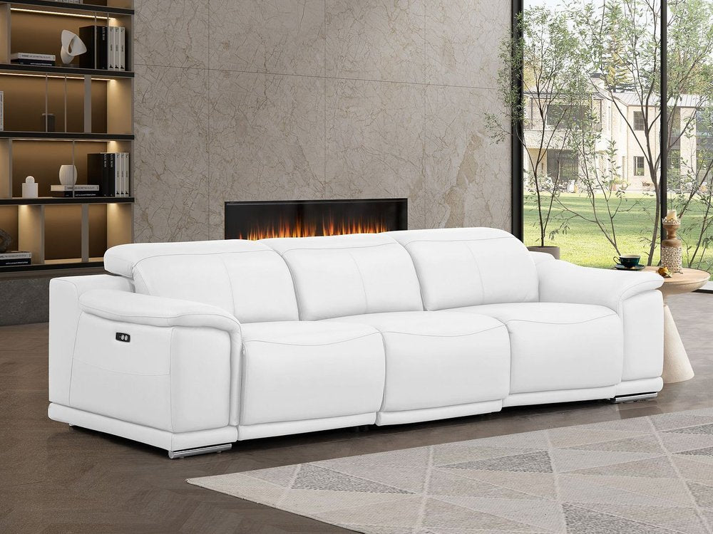 107" Beige Top Grain Leather Reclining USB Sofa