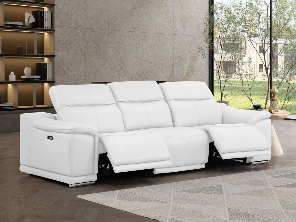 107" Beige Top Grain Leather Reclining USB Sofa