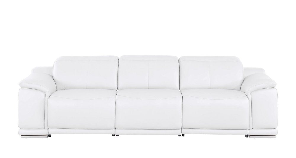 107" Beige Top Grain Leather Reclining USB Sofa