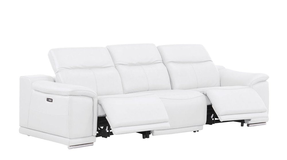 107" Beige Top Grain Leather Reclining USB Sofa